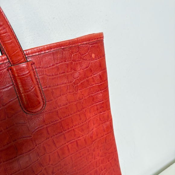 Lauren Ralph Lauren Croc Embossed Genuine Leather Tote Laptop Bag - Picture 6 of 16